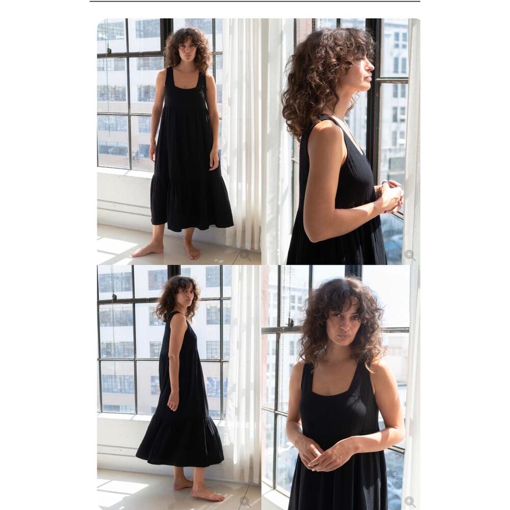 rachel pally Sleeveless cotton Gauze Phoebe Black Midi Dress Sundress Size Xs